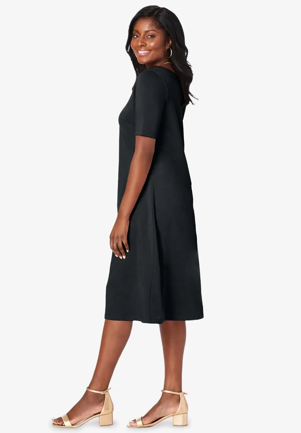 Jessica London Women's Plus Size Stretch Cotton Square Neck Midi Dress