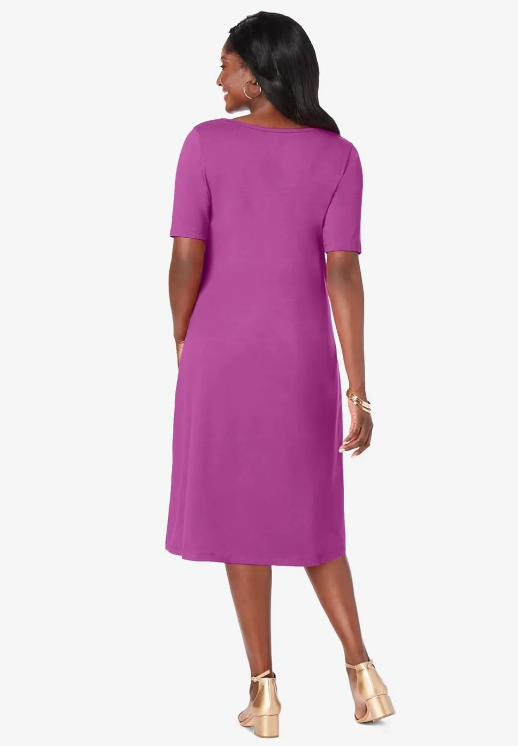 Jessica London Women's Plus Size Stretch Cotton Square Neck Midi Dress