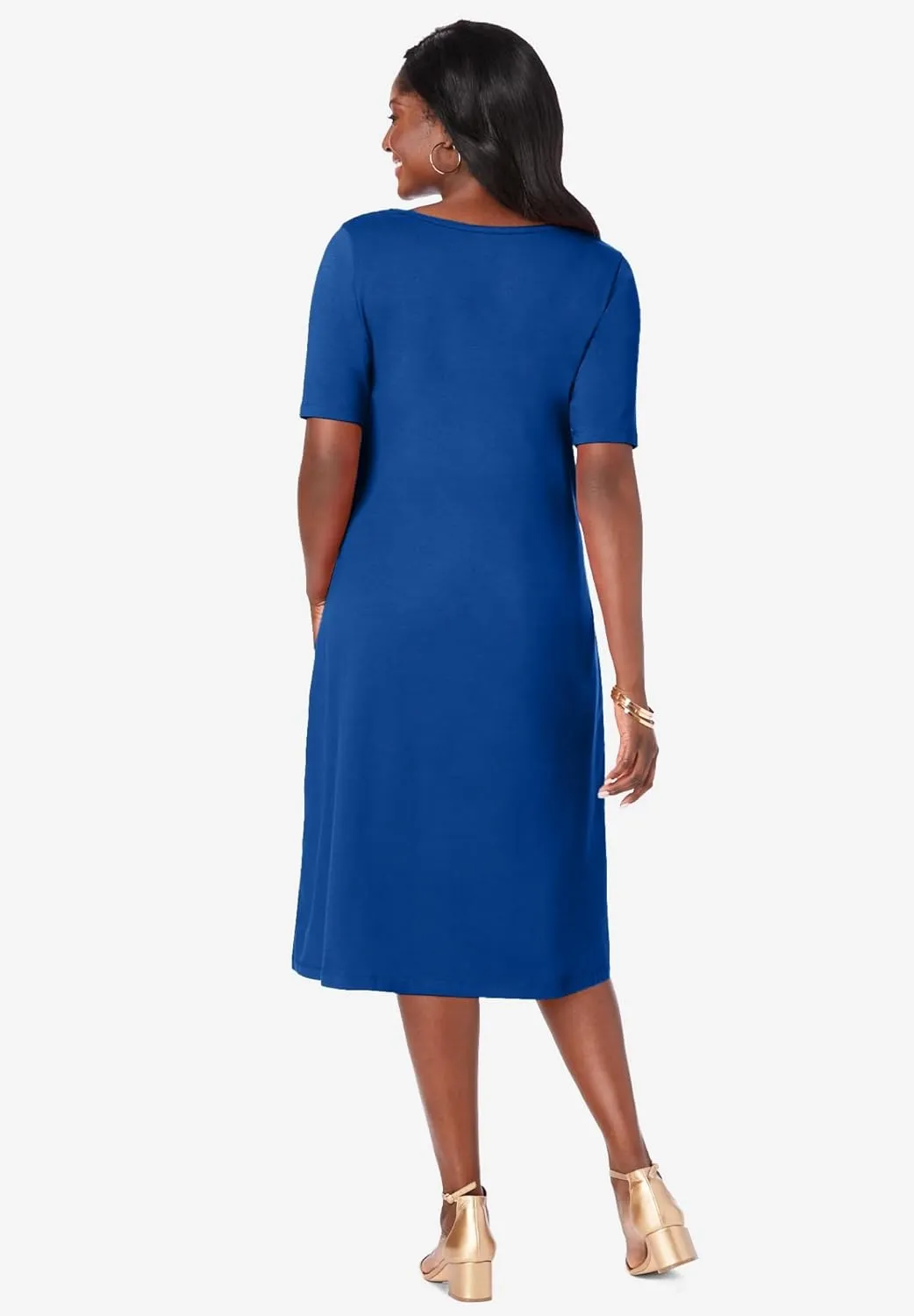 Jessica London Women's Plus Size Stretch Cotton Square Neck Midi Dress