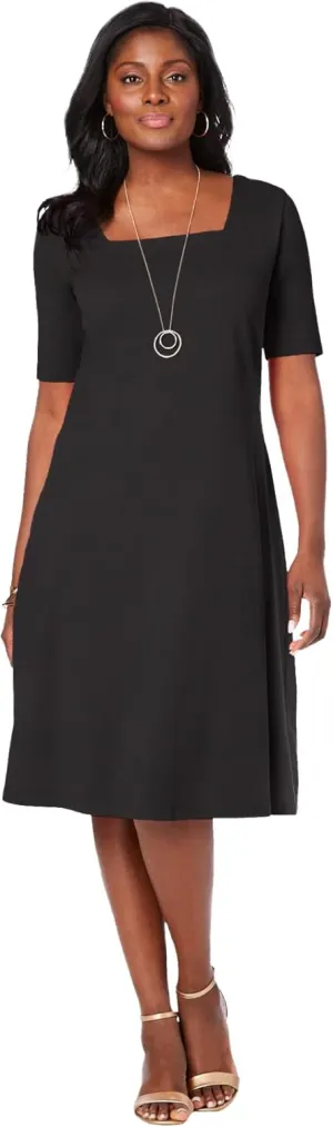 Jessica London Women's Plus Size Stretch Cotton Square Neck Midi Dress
