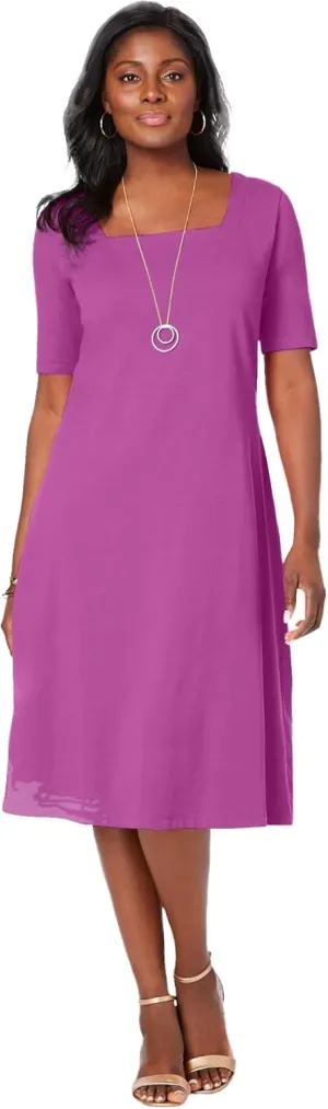 Jessica London Women's Plus Size Stretch Cotton Square Neck Midi Dress
