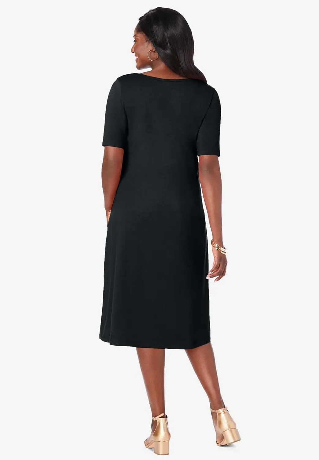 Jessica London Women's Plus Size Stretch Cotton Square Neck Midi Dress