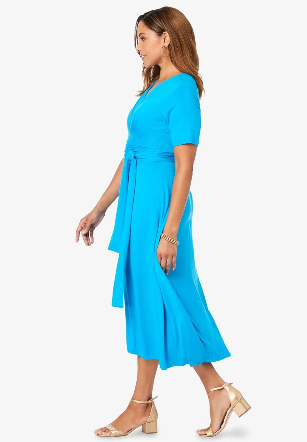 Jessica London Women's Plus Size Stretch Knit Tie-Waist Midi Dress