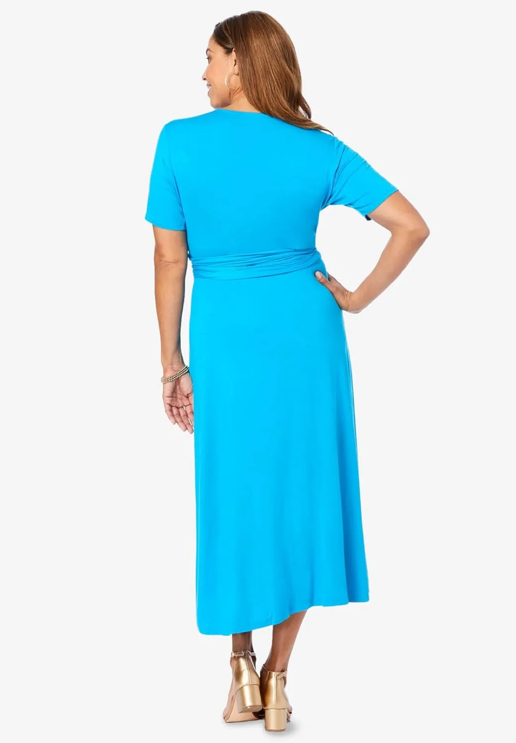 Jessica London Women's Plus Size Stretch Knit Tie-Waist Midi Dress