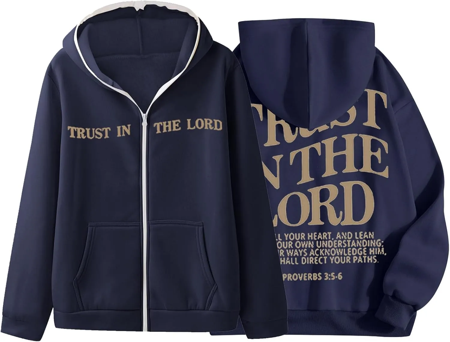 Jesus Loves You Zip Up Hoodie Men Trust in The Lord Sweatshirt Letter Print Preppy Coat Long Sleeve Jacket