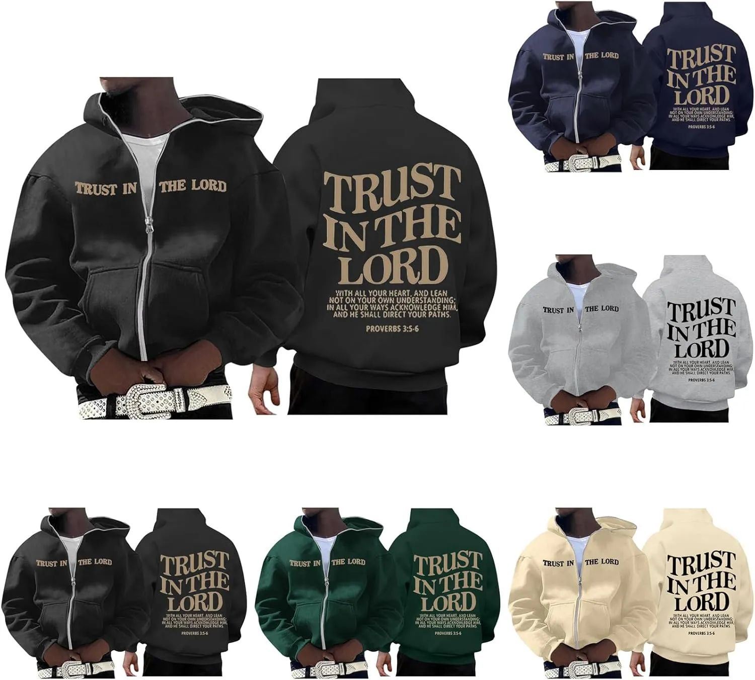 Jesus Loves You Zip Up Hoodie Men Trust in The Lord Sweatshirt Letter Print Preppy Coat Long Sleeve Jacket