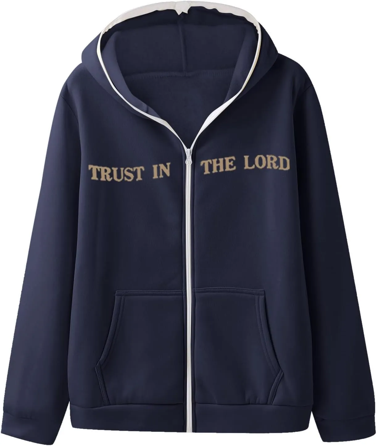 Jesus Loves You Zip Up Hoodie Men Trust in The Lord Sweatshirt Letter Print Preppy Coat Long Sleeve Jacket