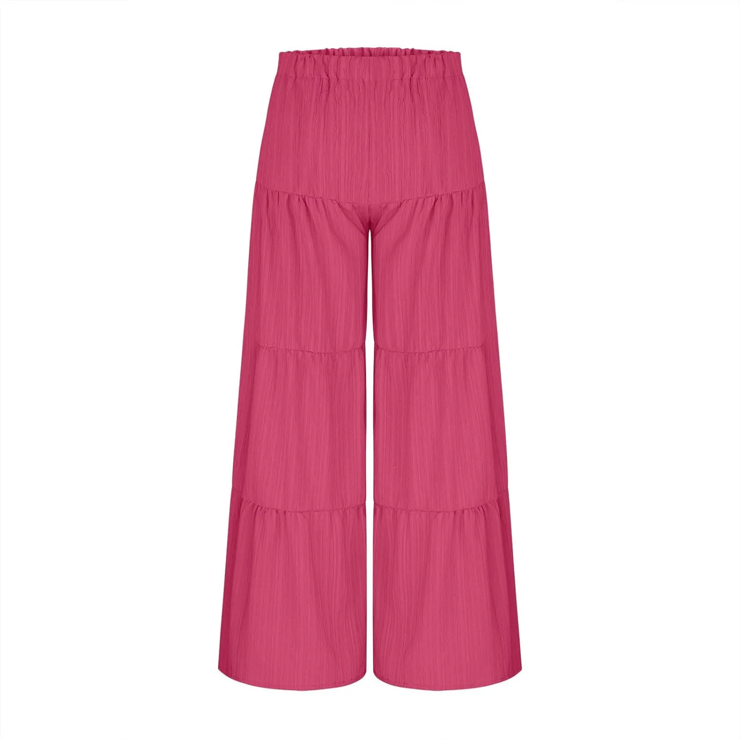 JOAU Women's Flowy Boho Elastic High Waist Ruffle Hem Wide Leg Beach Loose Palazzo Pants Summer Baggy Tiered Flared Trousers