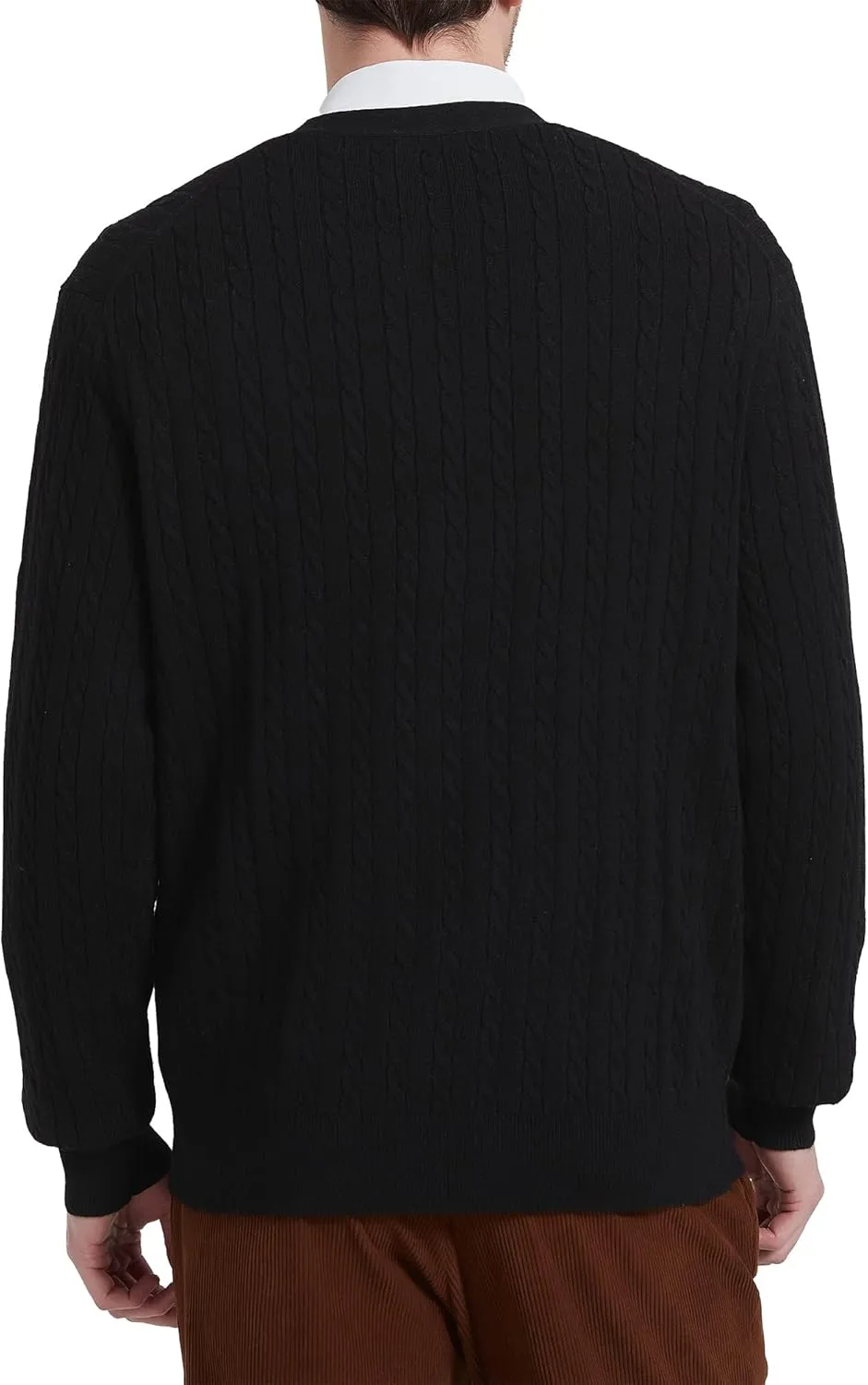 Kallspin Men's Cardigan Sweater Wool Blend Cable Knit V Neck Buttons Cardigan with Pockets