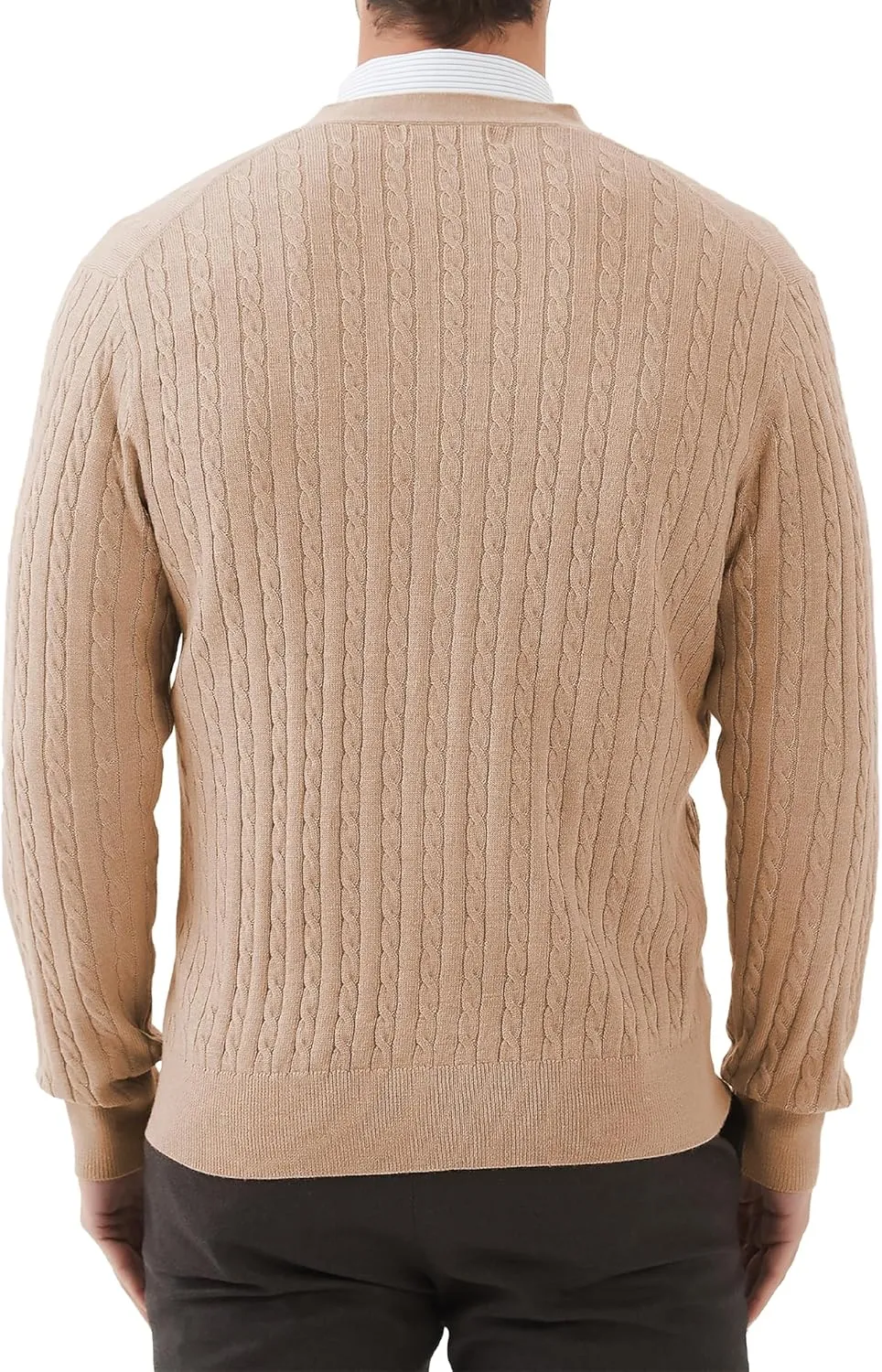 Kallspin Men's Cardigan Sweater Wool Blend Cable Knit V Neck Buttons Cardigan with Pockets