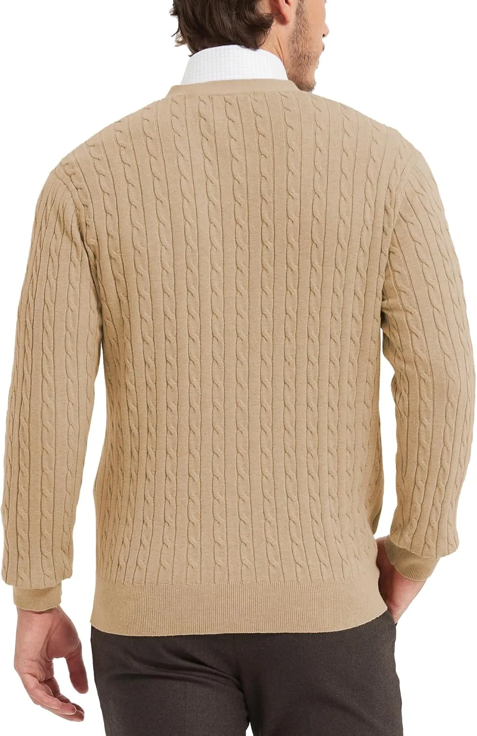 Kallspin Men's Pure Cotton Cable Knit Cardigan V-Neck Sweater Classic Casual Knitwear with Buttons