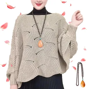 KCRPM Bat Sleeve Knitting Shawl, 2024 Slouchy Cable Knit Sweater, Women Winter Knitwear Irregular Cloak Bat Sleeve Sweater