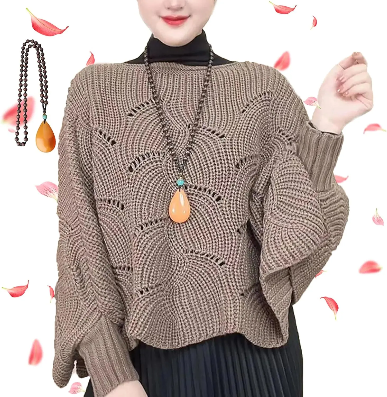 KCRPM Bat Sleeve Knitting Shawl, 2024 Slouchy Cable Knit Sweater, Women Winter Knitwear Irregular Cloak Bat Sleeve Sweater