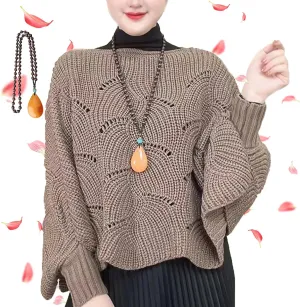 KCRPM Bat Sleeve Knitting Shawl, 2024 Slouchy Cable Knit Sweater, Women Winter Knitwear Irregular Cloak Bat Sleeve Sweater
