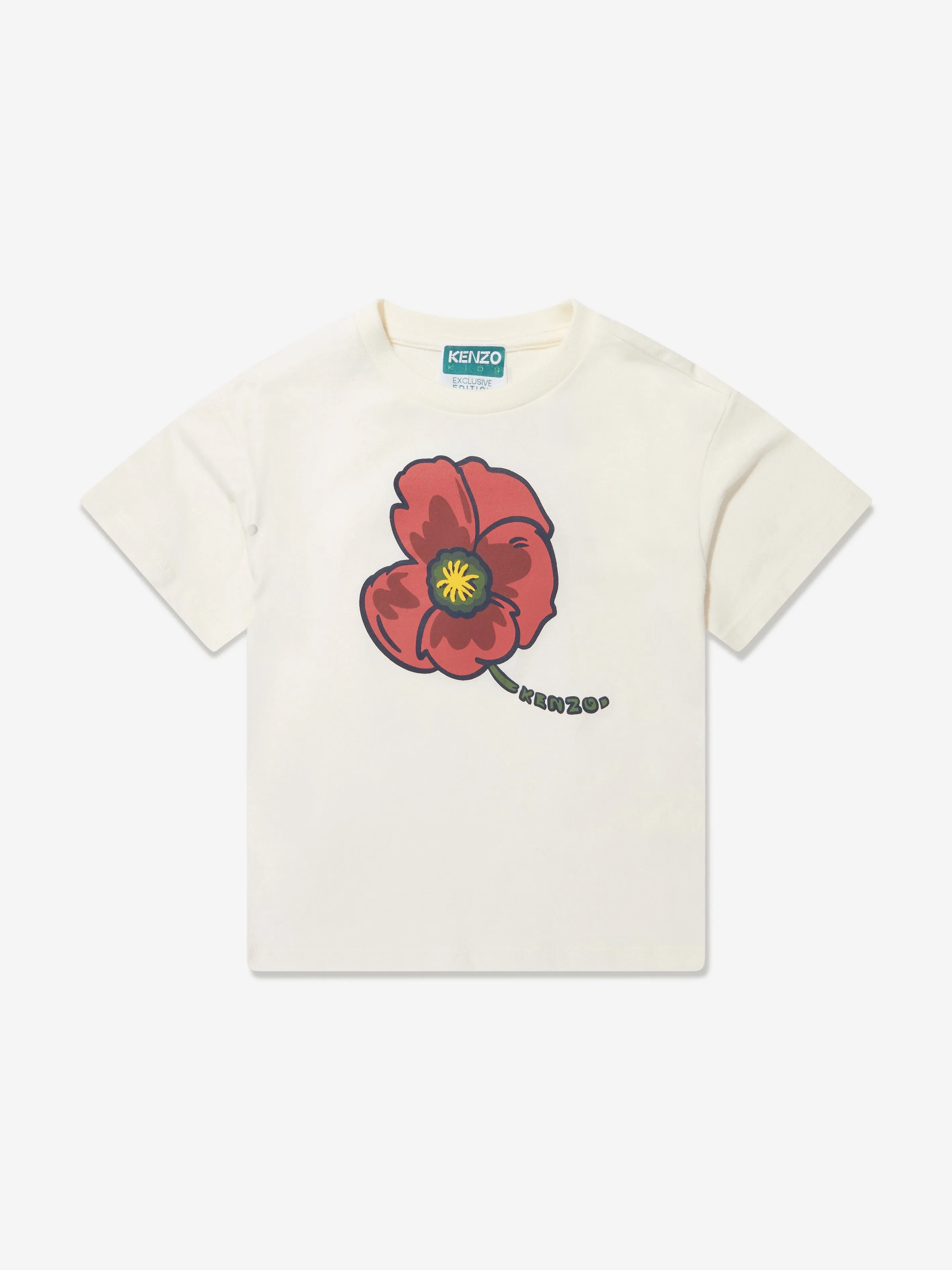 KENZO Girls Poppy Print T-Shirt in Cream