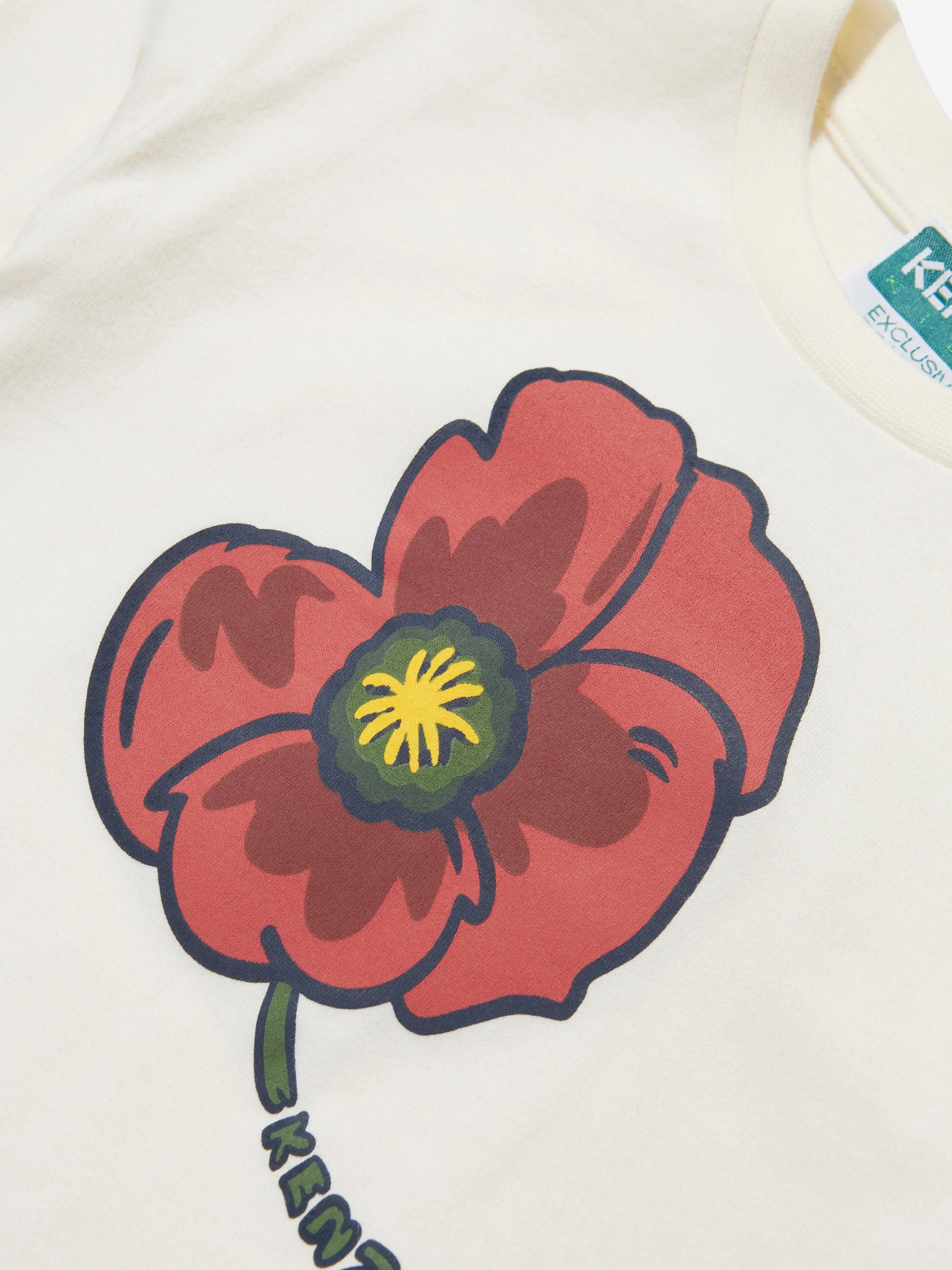 KENZO Girls Poppy Print T-Shirt in Cream