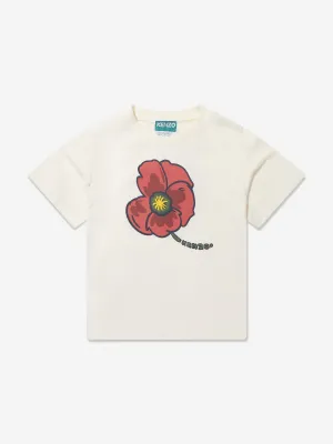 KENZO Girls Poppy Print T-Shirt in Cream