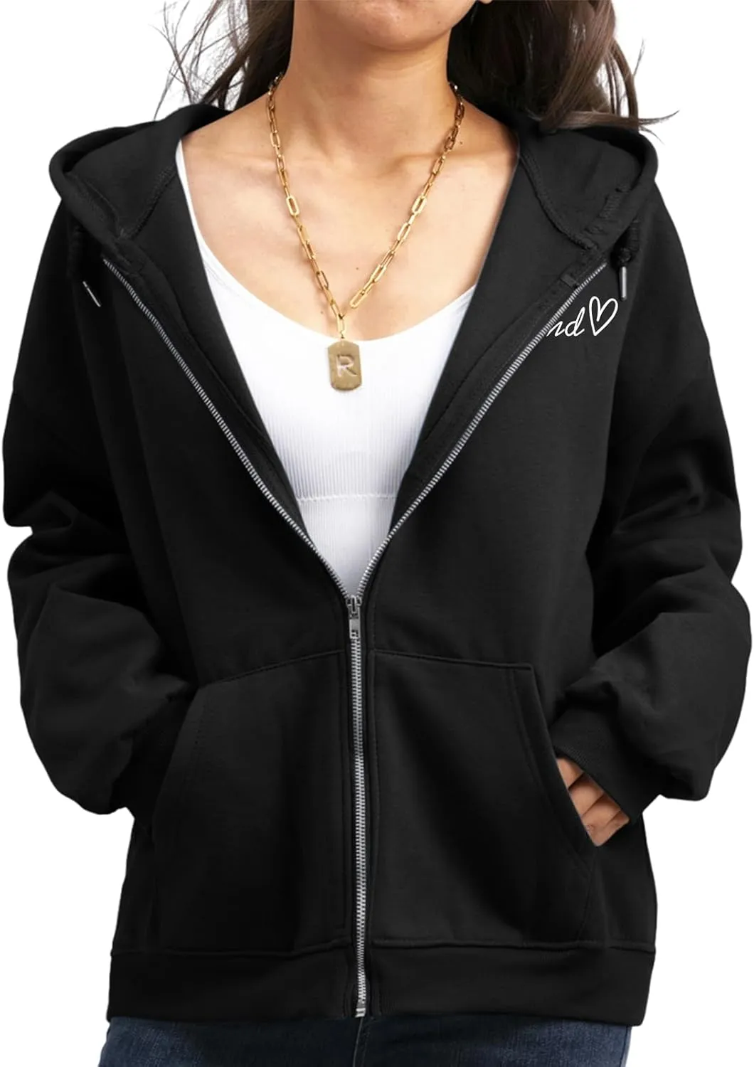 KIEKIECOO Oversized Full Zip Up Hoodies for Women Be Kind Graphic Jacket Light Weight Fall Zipper Sweatshirts Loose Fit