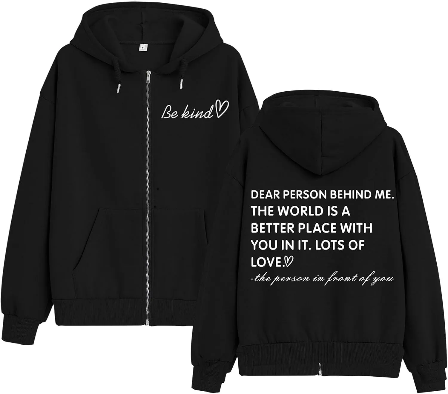 KIEKIECOO Oversized Full Zip Up Hoodies for Women Be Kind Graphic Jacket Light Weight Fall Zipper Sweatshirts Loose Fit