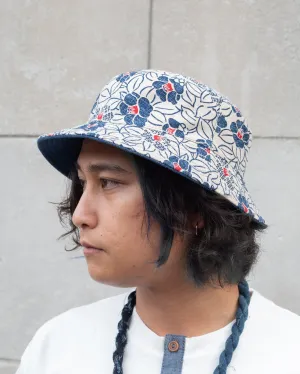 Kiriko Original Bucket Hat, Reversible, Cream Tsubaki Denim