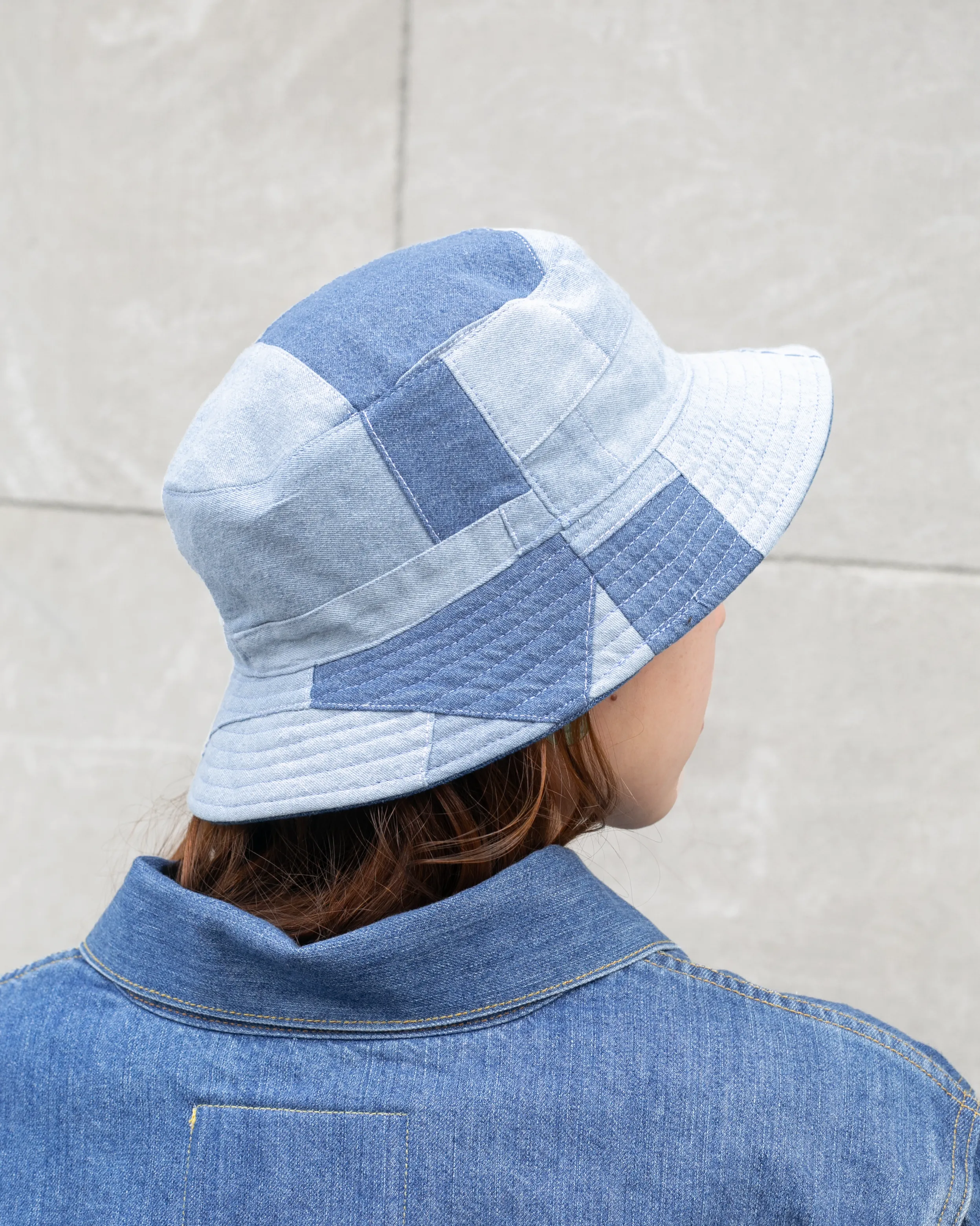 Kiriko Original Bucket Hat, Reversible, Patched Light Denim