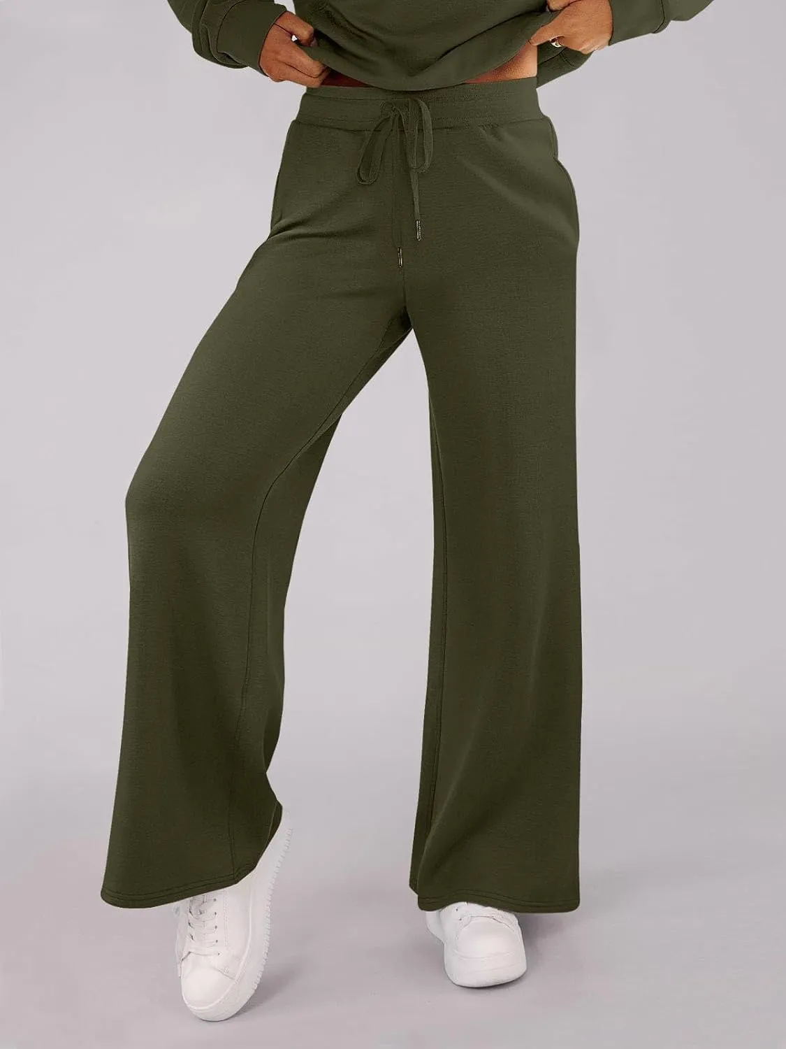 Kubbon Wide Leg Pants for Women High Waist Trousers Adjustable Knotted Comfy Loose Sweatpants Summer Casual Jogging Pants
