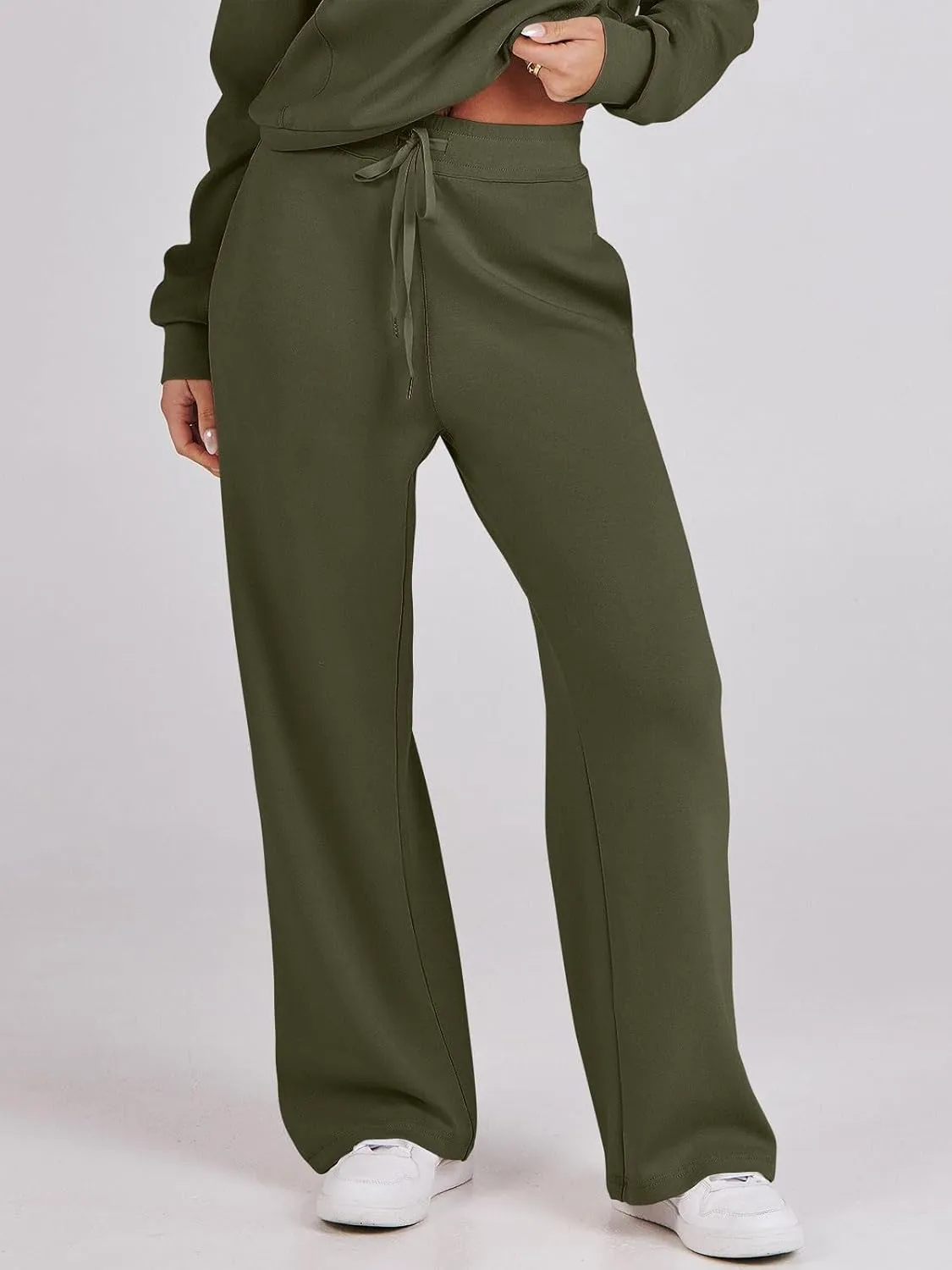 Kubbon Wide Leg Pants for Women High Waist Trousers Adjustable Knotted Comfy Loose Sweatpants Summer Casual Jogging Pants