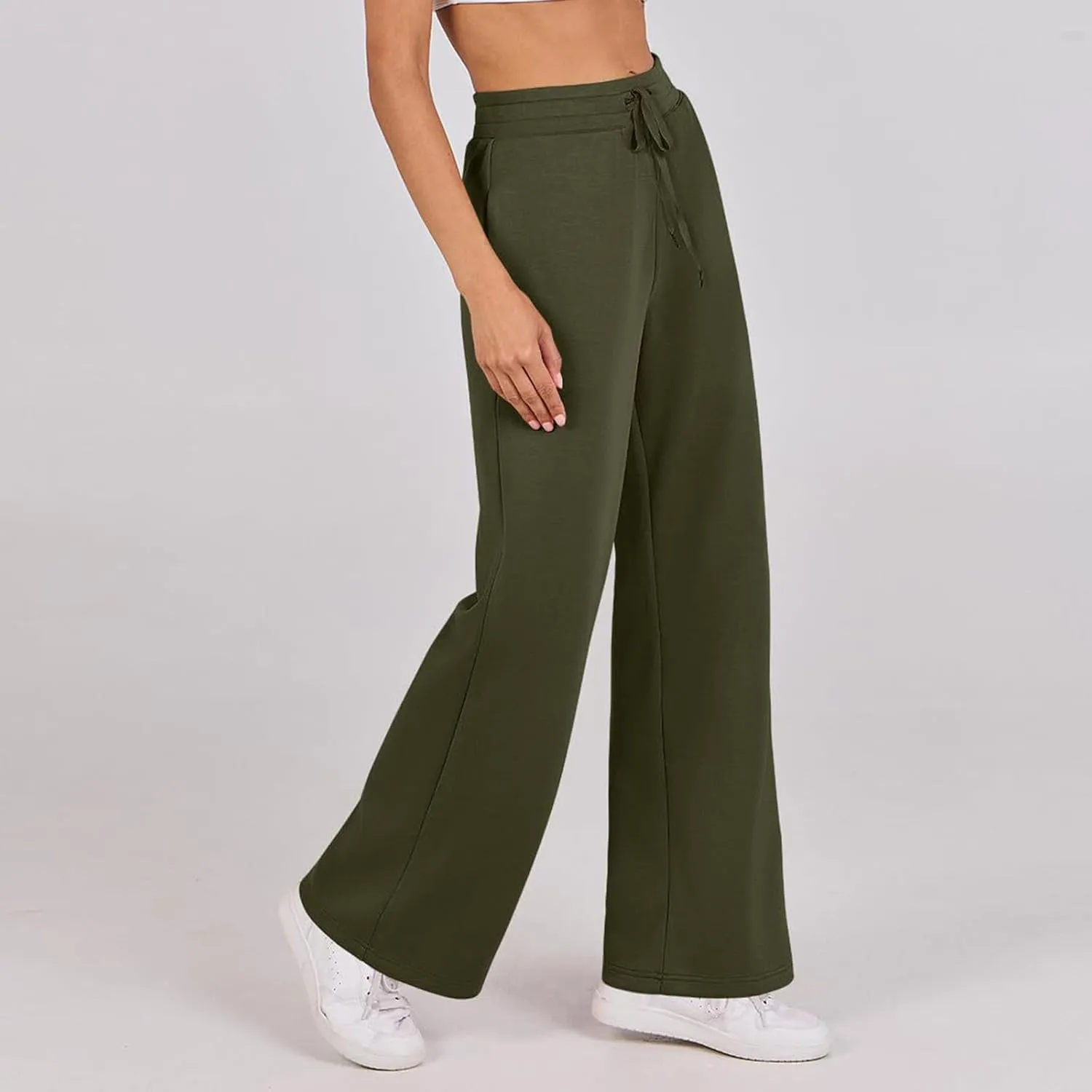 Kubbon Wide Leg Pants for Women High Waist Trousers Adjustable Knotted Comfy Loose Sweatpants Summer Casual Jogging Pants