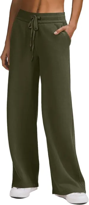 Kubbon Wide Leg Pants for Women High Waist Trousers Adjustable Knotted Comfy Loose Sweatpants Summer Casual Jogging Pants