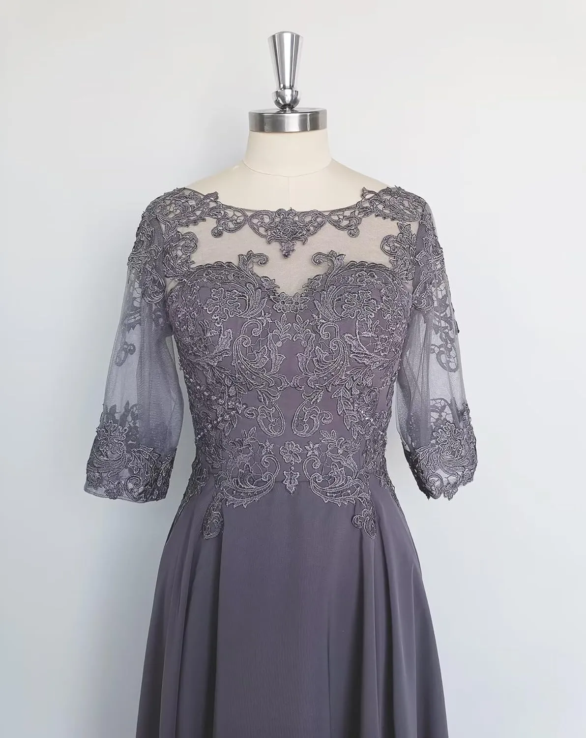 Lace Appliques Mother of The Bride Dresses for Wedding 3/4 Sleeves Tea Length Chiffon Formal Evening Party Gowns