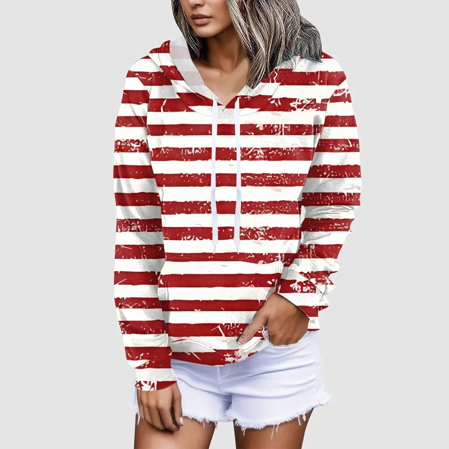 Ladies Long Sleeve Hoodies Daily Crewneck Dressy Sweatshirts Drawstring Casual Drawstring Pullover 2025 With Pockets