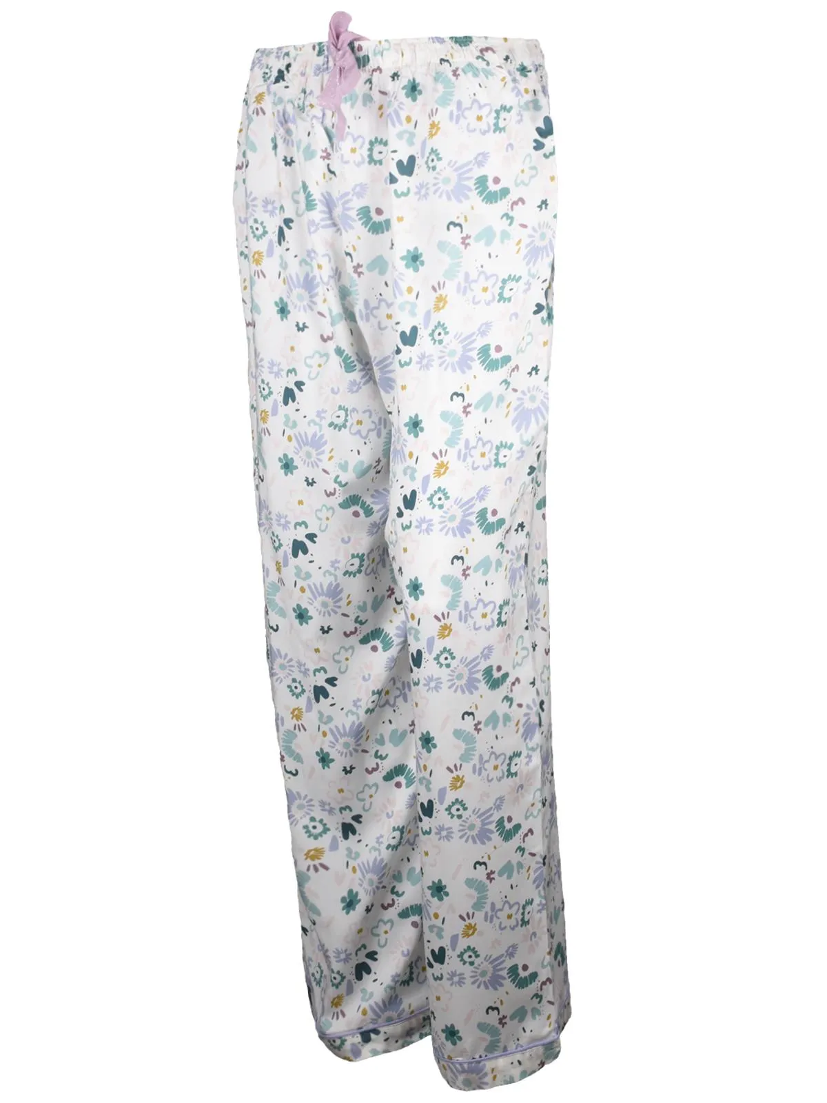 Ladies Printed Wide Leg Capri Trouser White-Blue