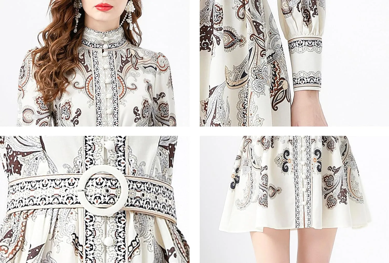 LAI MENG FIVE CATS Women's Floral Print Button up Shirt Dress Long Sleeve Casual Mini Dress