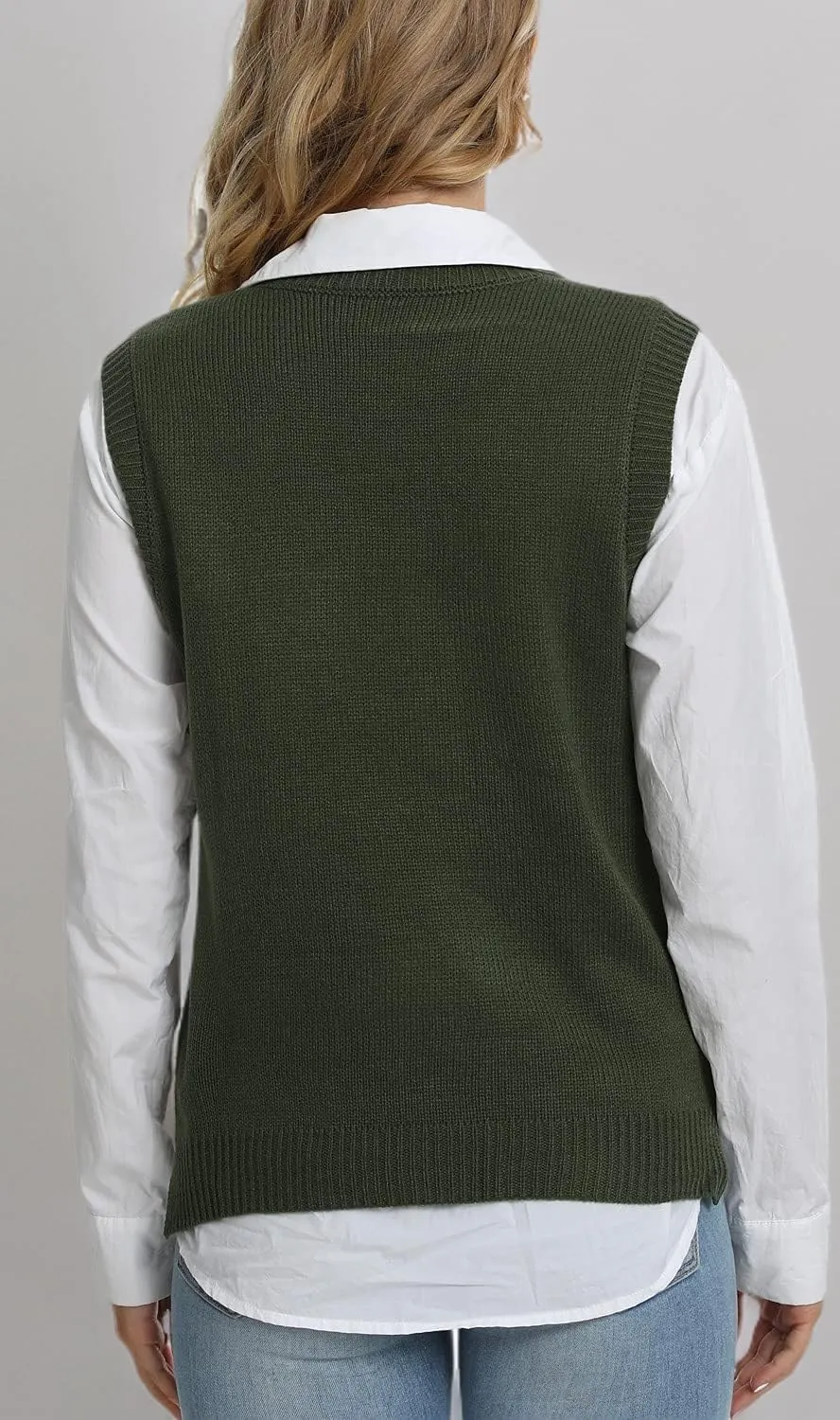 Lailezou Women's V Neck Knit Sweater Vest Argyle Plaid Preppy Style Sleeveless Crop Knitwear Tank