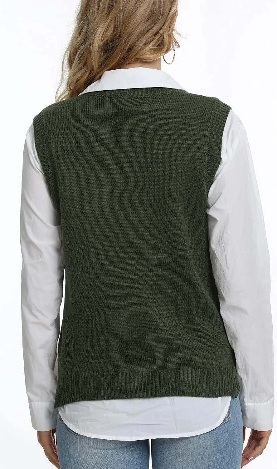 Lailezou Women's V Neck Knit Sweater Vest Argyle Plaid Preppy Style Sleeveless Crop Knitwear Tank