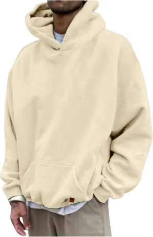 LCMTWX Hoodies for Men Winter Casual Loose Solid Hooded Sweater Top Men's Hooded Fleece Sweatshirt Heavyweight Fleece