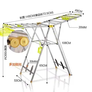 LE Stainless Steel Folding Drying Rack,Floor Indoor Hanger Drying Rack Clothes Rack Simple Drying Rack Balcony Towel Rack F