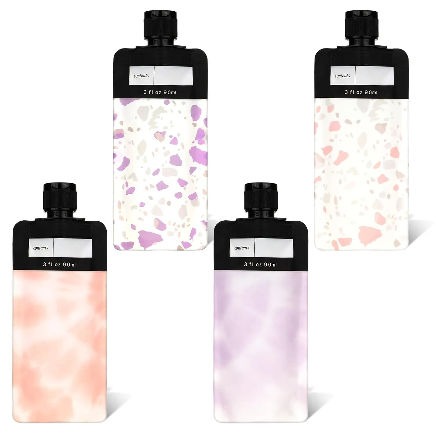 Leak Proof Squeeze Pouches, 3oz Refillable Travel Containers for Toiletries, Shampoo, Lotion & Face Cream - 4 Pack