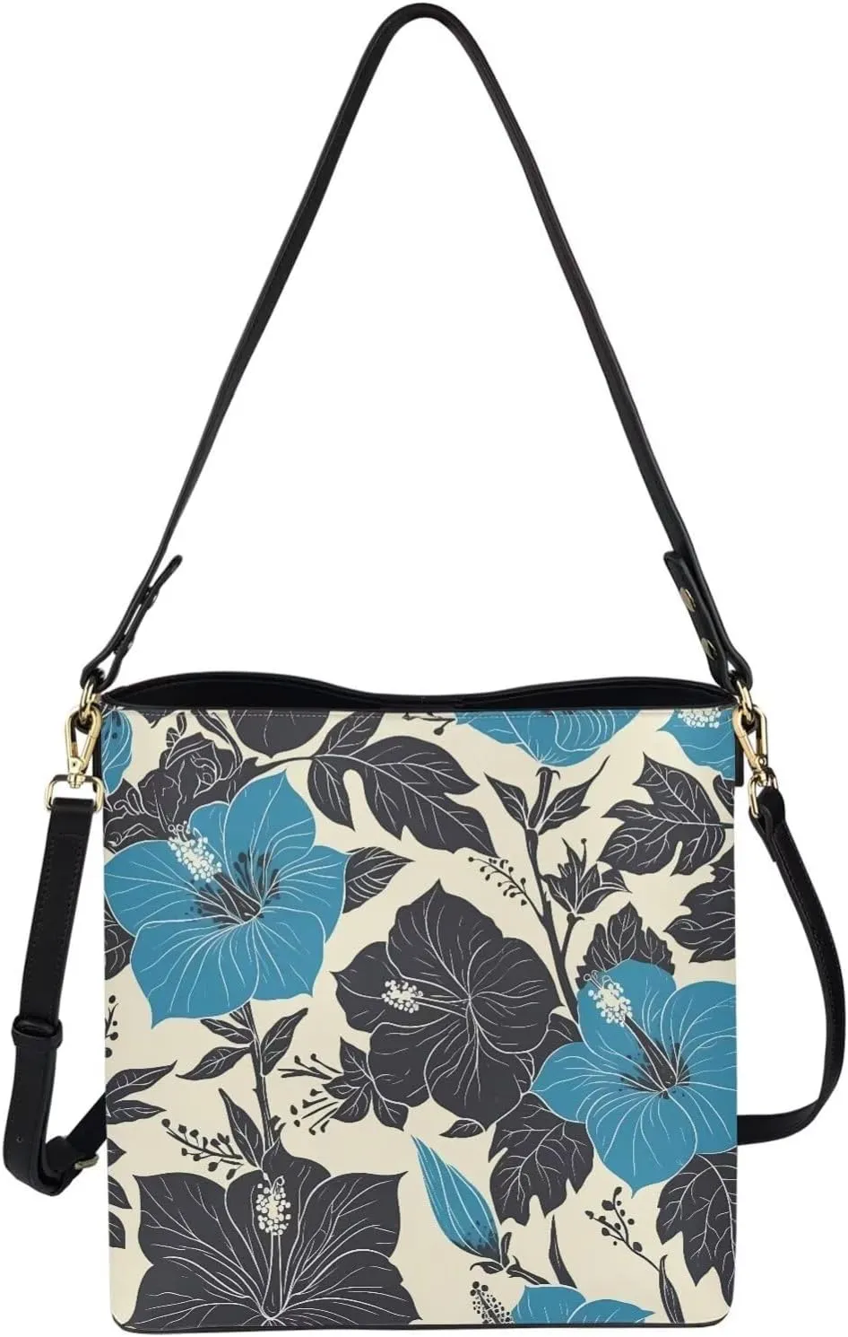 Leather Bucket Tote Bag Purse for Work, Rustic Style Floral Women PU Leather Purse Cross Body Handbag Top Handle