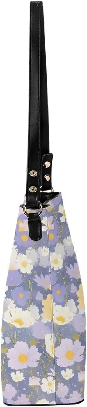 Leather Bucket Tote Bag Purse for Work, Rustic Style Floral Women PU Leather Purse Cross Body Handbag Top Handle