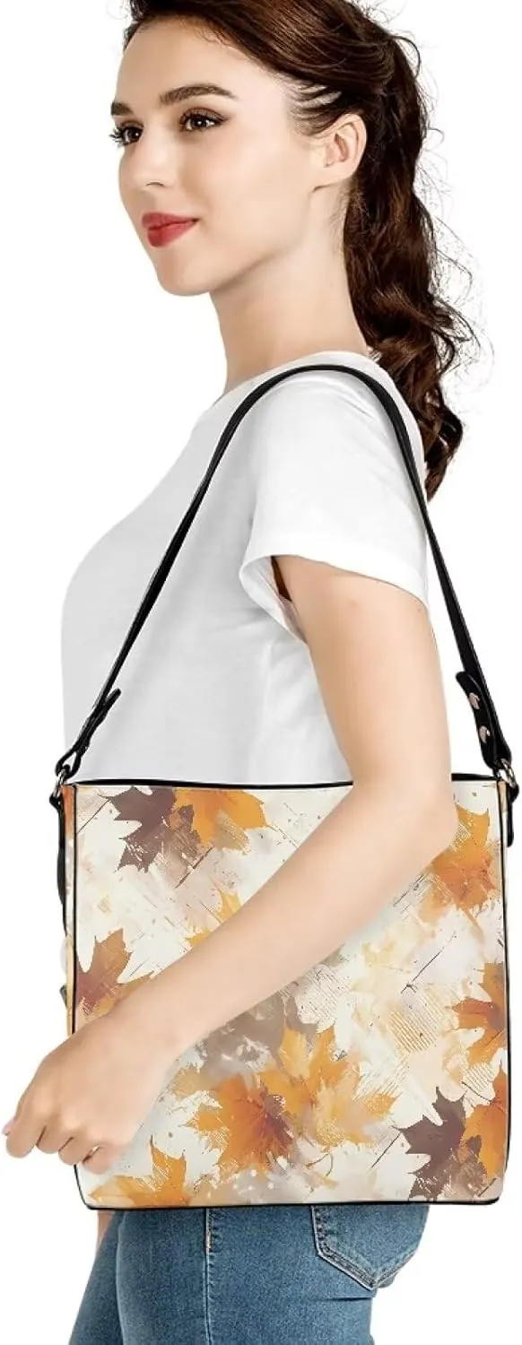 Leather Bucket Tote Bag Purse for Work, Rustic Style Floral Women PU Leather Purse Cross Body Handbag Top Handle
