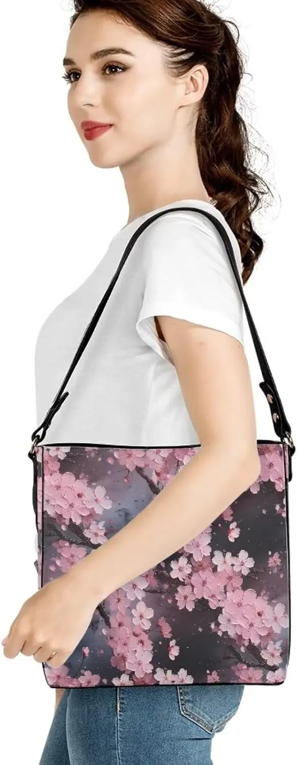 Leather Bucket Tote Bag Purse for Work, Rustic Style Floral Women PU Leather Purse Cross Body Handbag Top Handle