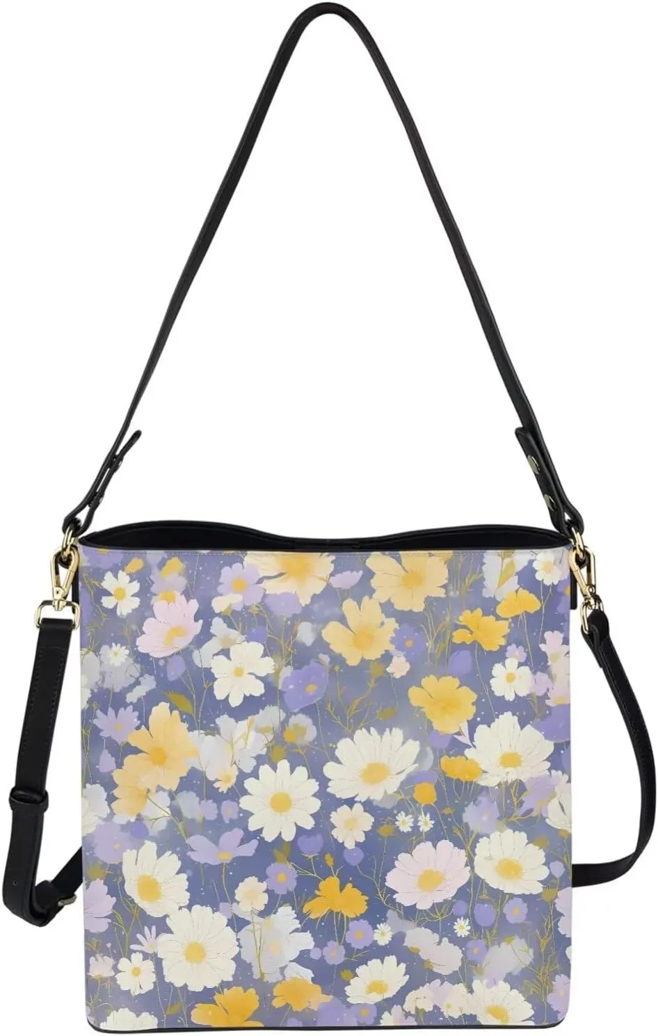 Leather Bucket Tote Bag Purse for Work, Rustic Style Floral Women PU Leather Purse Cross Body Handbag Top Handle
