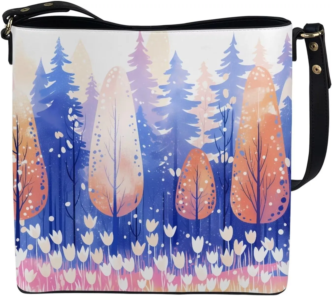 Leather Bucket Tote Bag Purse for Work, Rustic Style Floral Women PU Leather Purse Cross Body Handbag Top Handle