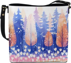 Leather Bucket Tote Bag Purse for Work, Rustic Style Floral Women PU Leather Purse Cross Body Handbag Top Handle
