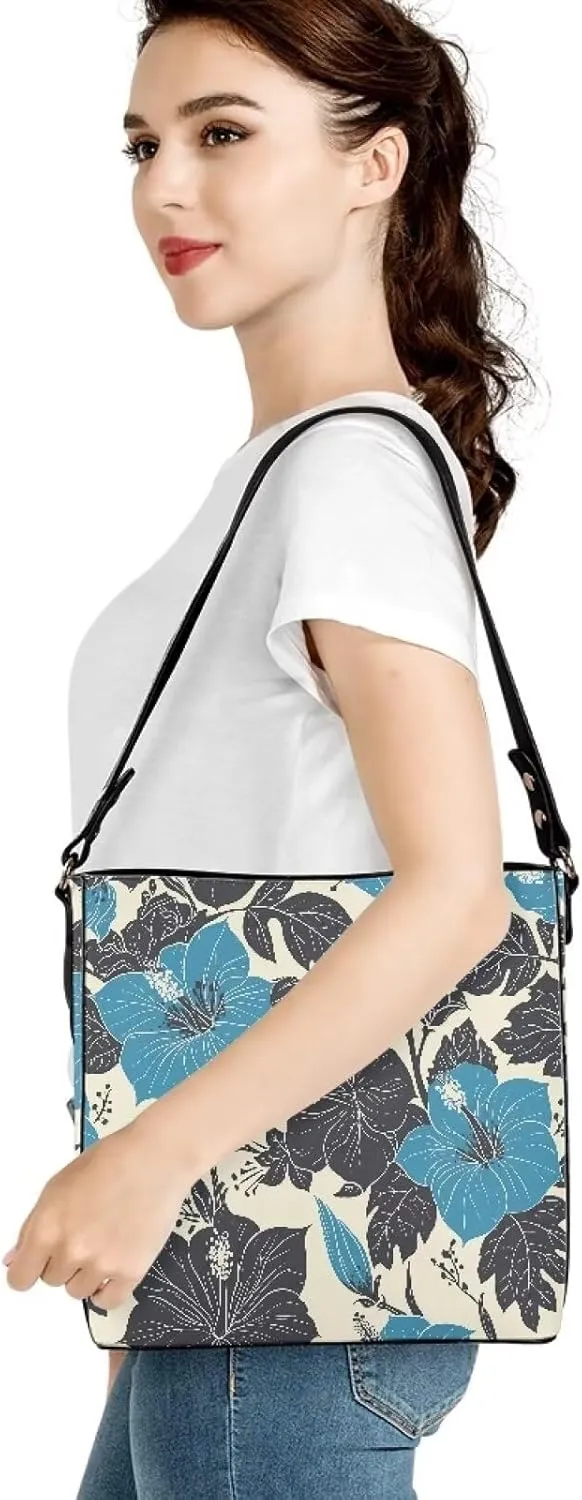 Leather Bucket Tote Bag Purse for Work, Rustic Style Floral Women PU Leather Purse Cross Body Handbag Top Handle