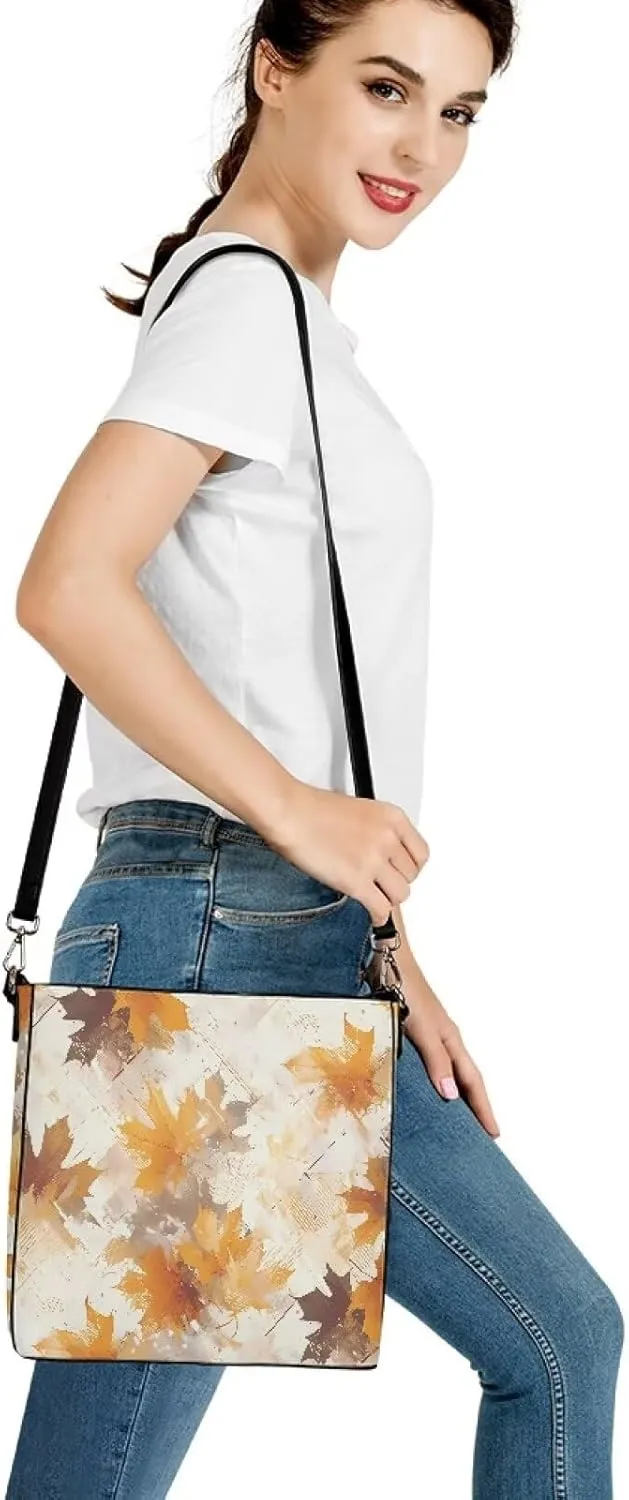 Leather Bucket Tote Bag Purse for Work, Rustic Style Floral Women PU Leather Purse Cross Body Handbag Top Handle
