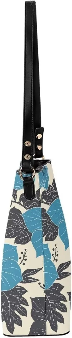 Leather Bucket Tote Bag Purse for Work, Rustic Style Floral Women PU Leather Purse Cross Body Handbag Top Handle