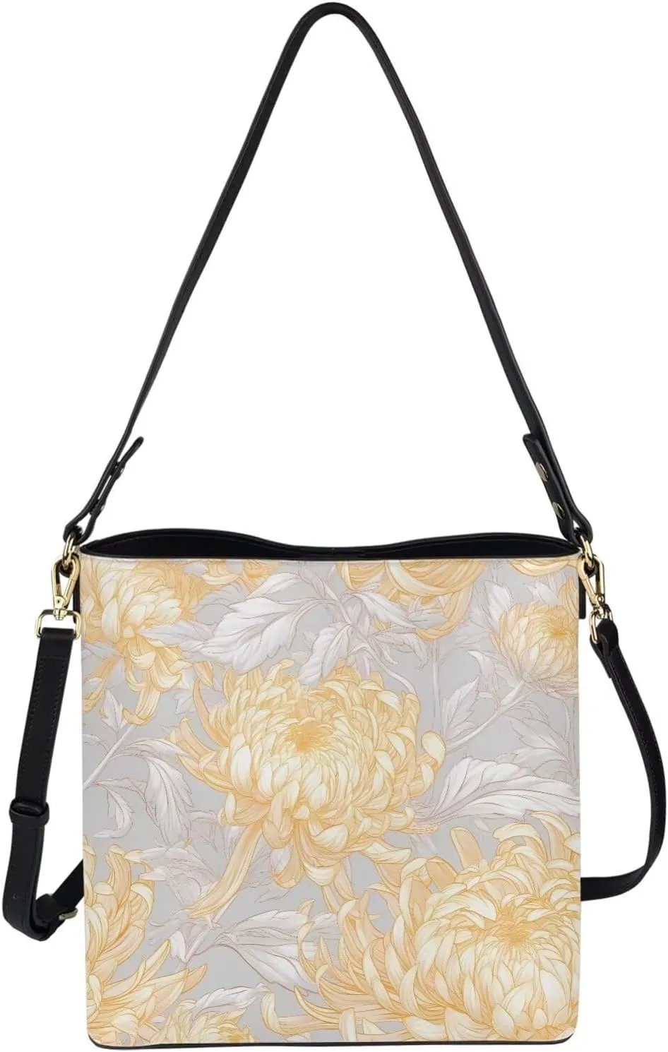 Leather Bucket Tote Bag Purse for Work, Rustic Style Floral Women PU Leather Purse Cross Body Handbag Top Handle