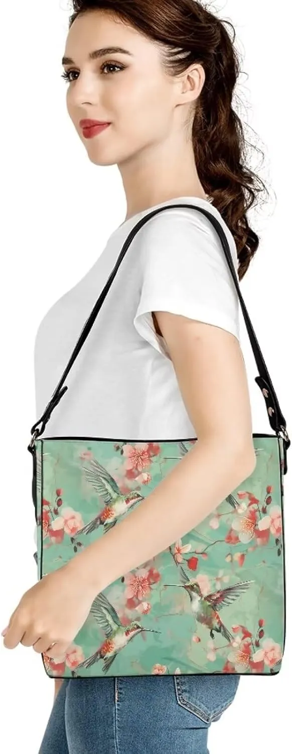Leather Bucket Tote Bag Purse for Work, Rustic Style Floral Women PU Leather Purse Cross Body Handbag Top Handle